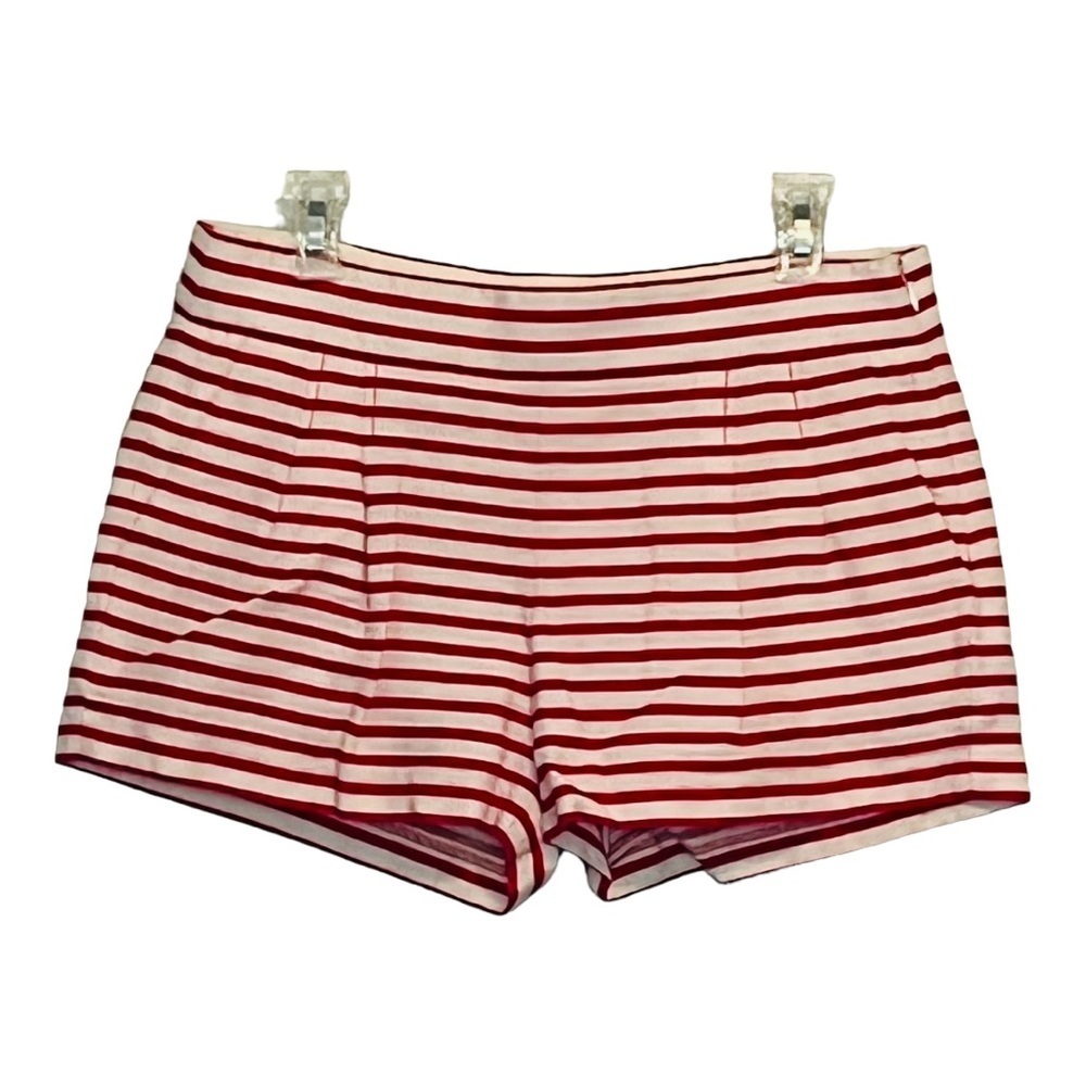 J. CREW RED AND WHITE STRIPED PLEATED SHORTS COTTON LINEN POCKETS SIZE 8